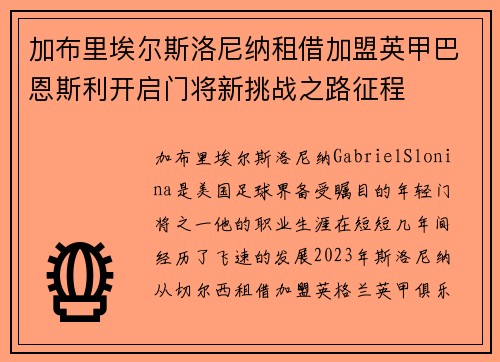 加布里埃尔斯洛尼纳租借加盟英甲巴恩斯利开启门将新挑战之路征程 加布里埃尔斯洛尼纳租借加盟英甲巴恩斯利开启门将新挑战之路征程